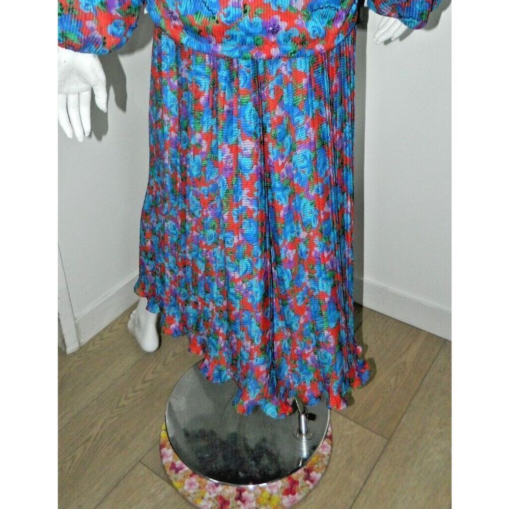 Vintage Diane Freis Skirt Set L/XL Blue  Purple Red Floral‎ Pleated Sequins 80's - Picture 11 of 13